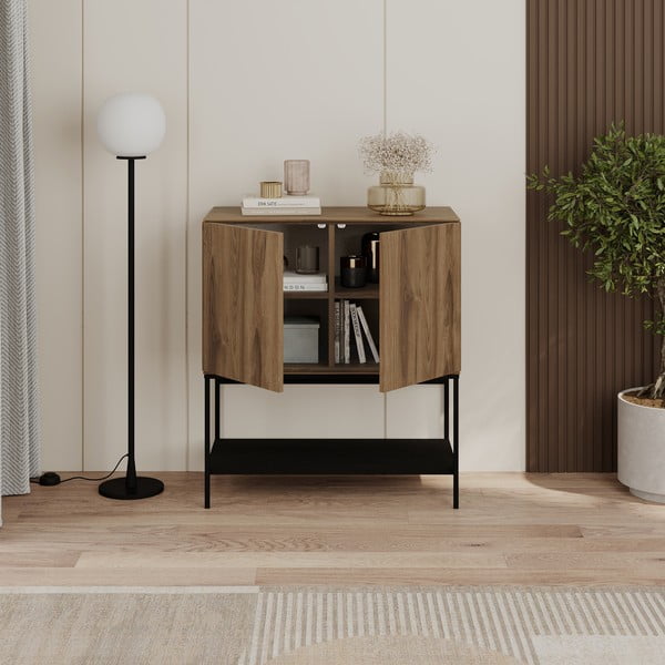 Črna/naravna omarica v hrastovem dekorju 80x90x40 cm Amira – Marckeric-image-2