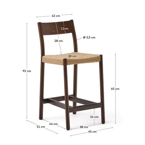 Rjav barski stol iz masivnega hrasta (višina sedeža 65 cm) Yalia – Kave Home-image-3