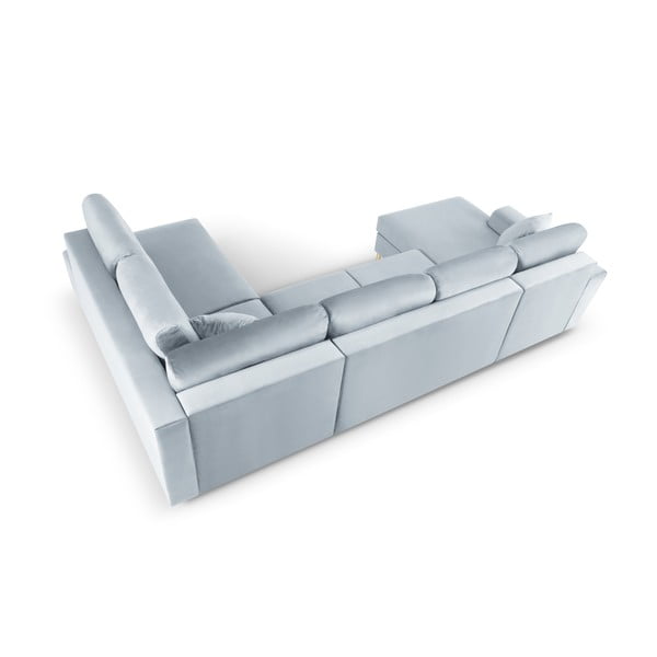 Svetlo modra žametna raztegljiva kotna sedežna garnitura s prostorom za shranjevanje (desni kot/v obliki črke "U") Kyoto – Cosmopolitan Design-image-4