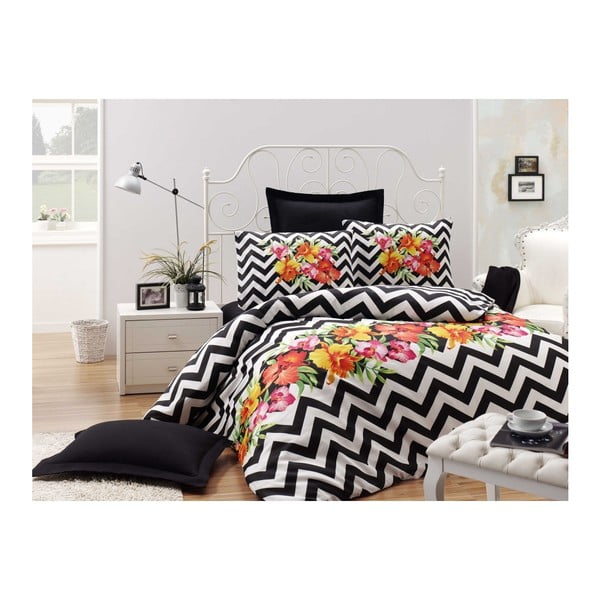 Posteljnina za enojno posteljo z mešanico bombaža Muco Black, 140 x 200 cm