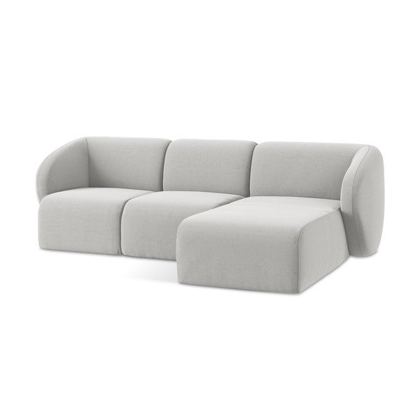 Svetlo siva žametna kotna sedežna garnitura (desni kot/z ležalnikom) Lani – Makamii-image-4