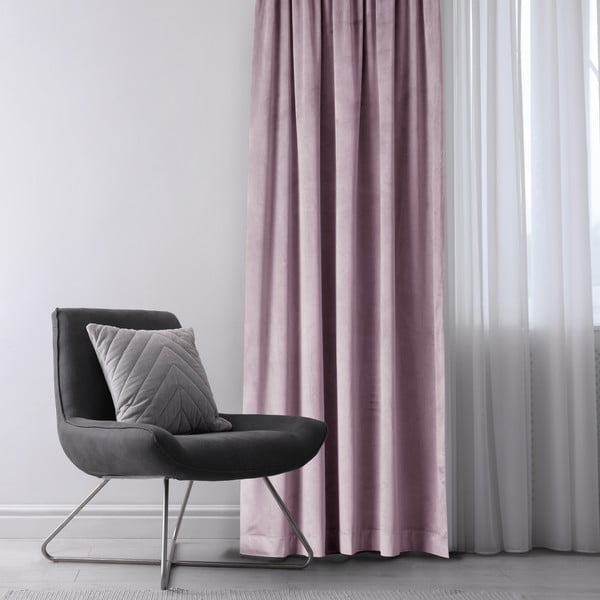 Svetlo rožnata žametna zavesa za delno zatemnitev 140x270 cm Eyelets – Restilo-image-1