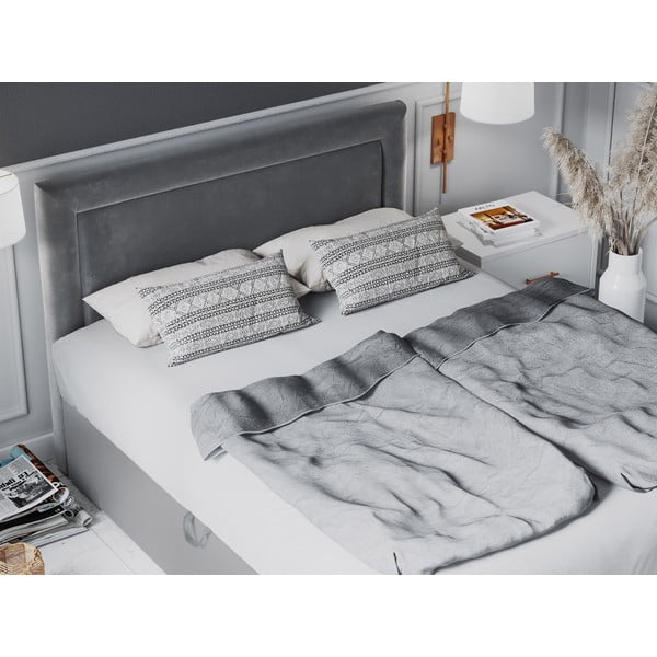 Siva žametna zakonska postelja Mazzini Beds Yucca, 200 x 200 cm-image-1