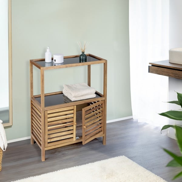 Črna/naravna nizka kopalniška omarica iz masivne akacije 67,5x86 cm Fondi – Wenko-image-1