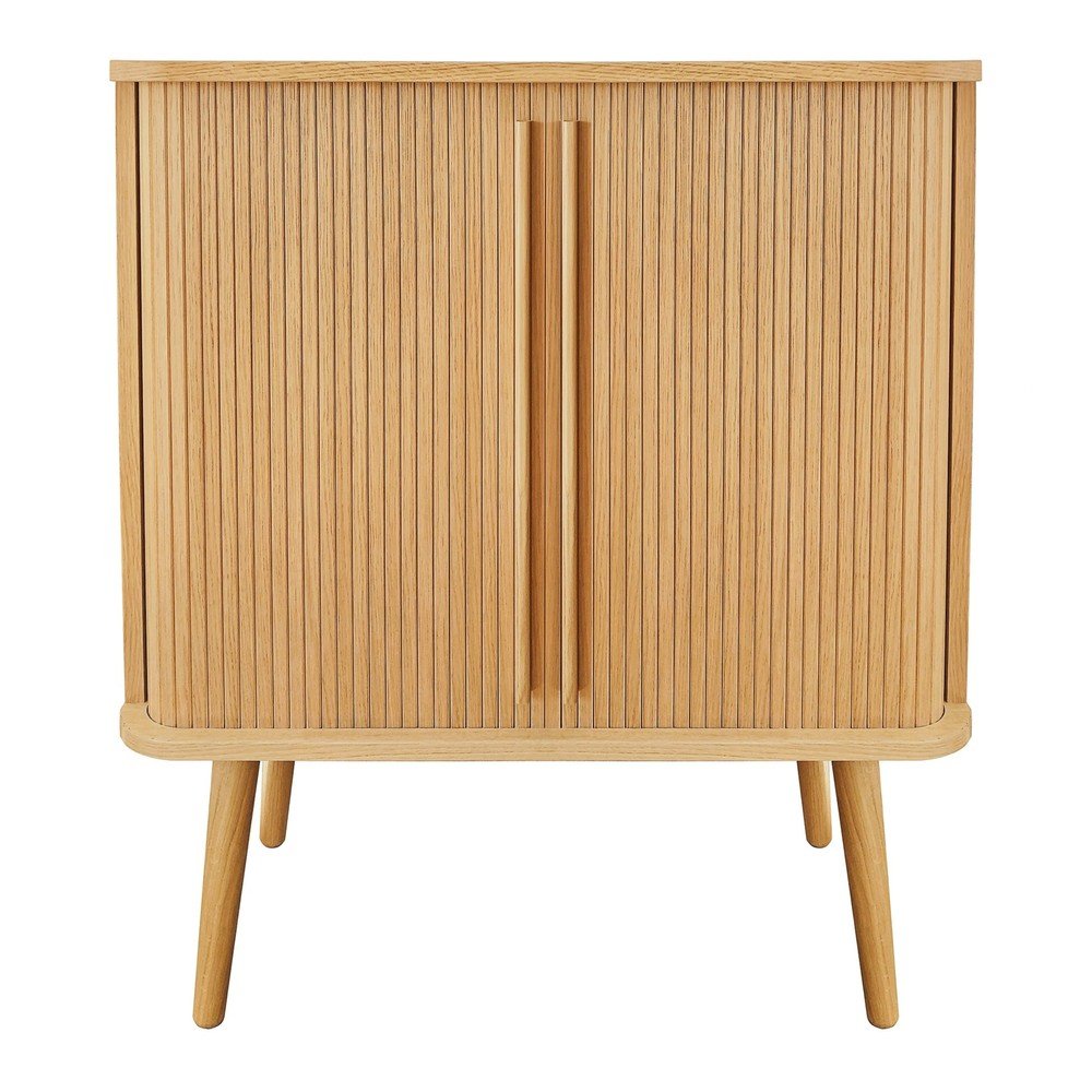 Visoka komoda v hrastovem dekorju z drsnimi vrati v naravni barvi 83x95 cm Rove