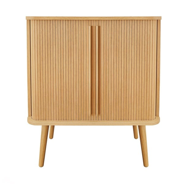 Visoka komoda v hrastovem dekorju z drsnimi vrati v naravni barvi 83x95 cm Rove – Woodman