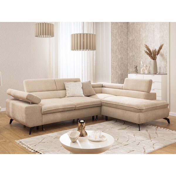 Bež kotna sedežna garnitura iz šenilje (desni kot/v obliki črke L) Marbeya  – Ropez-image-1