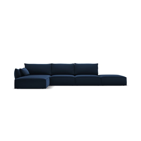 Temno modra žametna kotna sedežna garnitura (levi kot/z ležalnikom) Vanda – Mazzini Sofas