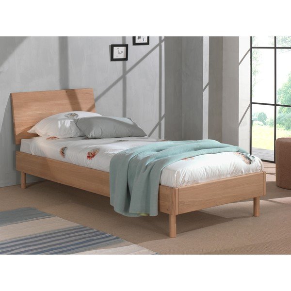 Postelja iz masivnega hrasta z letvenim dnom 90x200 cm v naravni barvi Forrest – Vipack-image-1