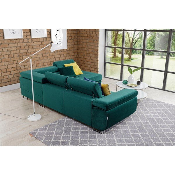 Zelena žametna raztegljiva/s prostorom za shranjevanje kotna sedežna garnitura (desni kot/v obliki črke L) Anton – ELTAP-image-4