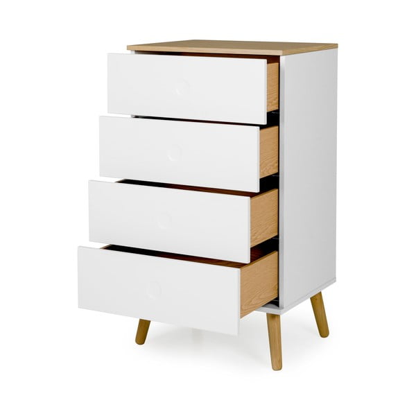 Bela komoda s hrastovimi nogami s 4 predali Tenzo Dot, širina 55 cm-image-3