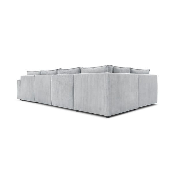 Svetlo siva kotna sedežna garnitura iz rebrastega žameta (levi kot/v obliki črke "U") Nihad modular – Bobochic Paris-image-4