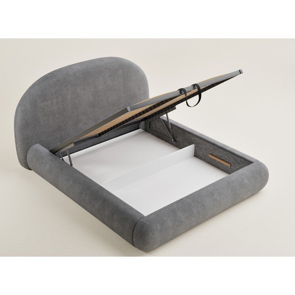 Siva oblazinjena zakonska postelja s prostorom za shranjevanje z letvenim dnom 160x200 cm Maumere – Maison de Rêve-image-1