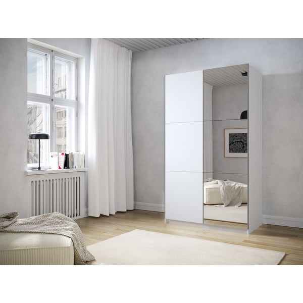 Bela garderobna omara z ogledalom in drsnimi vrati 122x215 cm Lisburn - Cosmopolitan Design-image-1