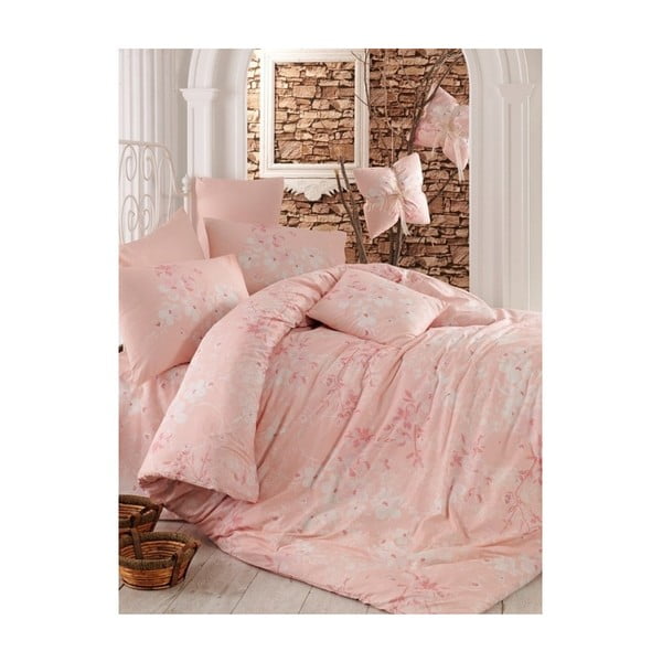 Roza posteljnina za zakonsko posteljo Elena, 200 x 220 cm