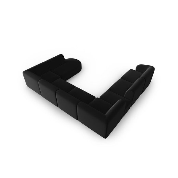 Črna žametna kotna sedežna garnitura (levi kot/v obliki črke "U") Paolo – Milo Casa-image-3