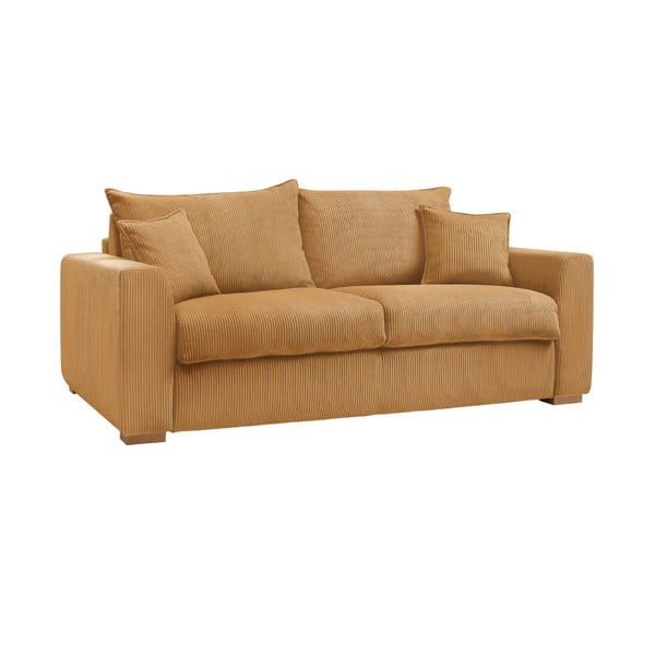 Gorčično rumena raztegljiva sedežna garnitura iz rebrastega žameta 225 cm Augustin – Bobochic Paris-image-3