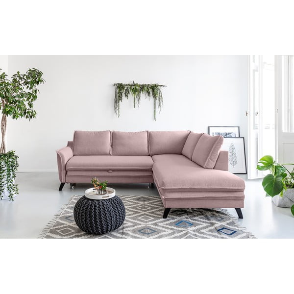 Nežno roza kotna raztegljiva sedežna garnitura Miuform Charming Charlie L, desni kot-image-1