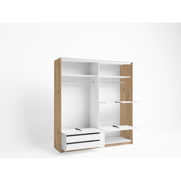 Črna garderobna omara v hrastovem dekorju z drsnimi vrati 182x200 cm Care - Marckeric-image-1