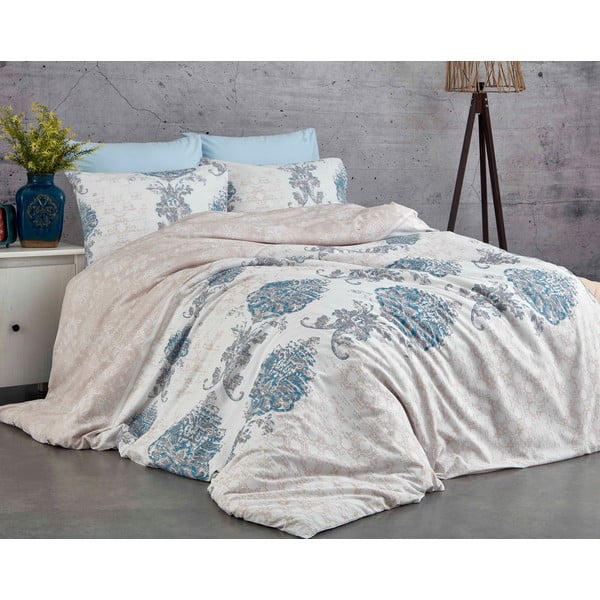 Modra/bež bombažna posteljnina za zakonsko posteljo 200x200 cm Daisy – Mijolnir