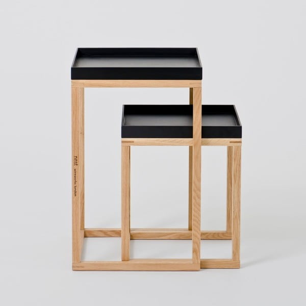 Komplet 2 hrastovih stranskih mizic s črnim vrhom Wireworks Oak-image-2