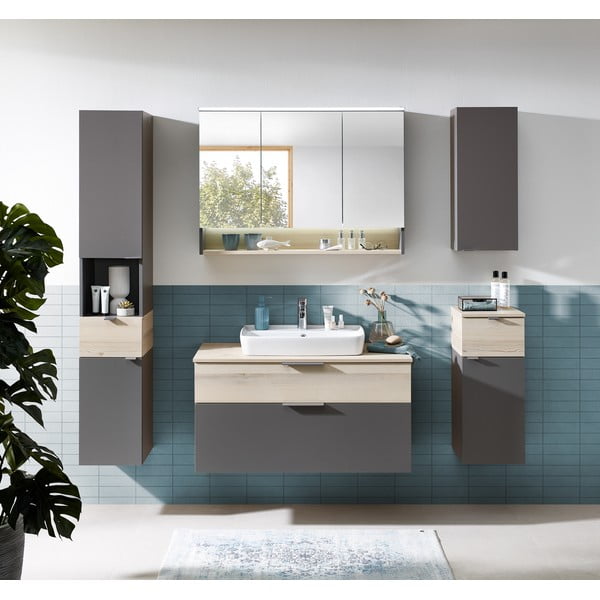 Siva/naravna nizka stenska kopalniška omarica v borovem dekorju 72x30 cm Quickset 394 – Pelipal-image-1