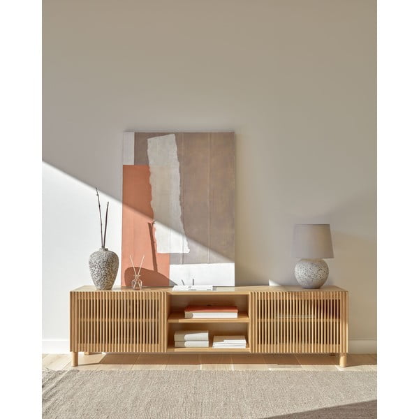 TV omarica v hrastovem dekorju v naravni barvi 180x50 cm Beyla – Kave Home-image-1