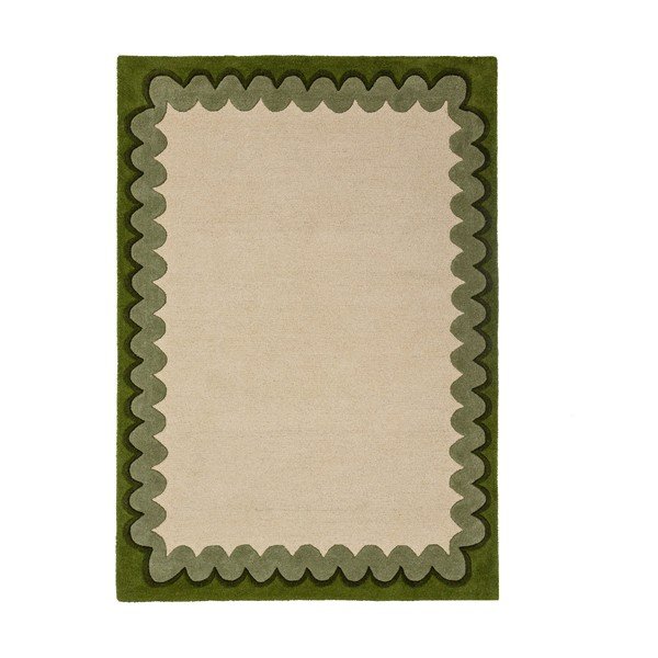 Zelena/v naravni barvi ročno tkana volnena preproga 140x200 cm Wiggle Wool – Flair Rugs
