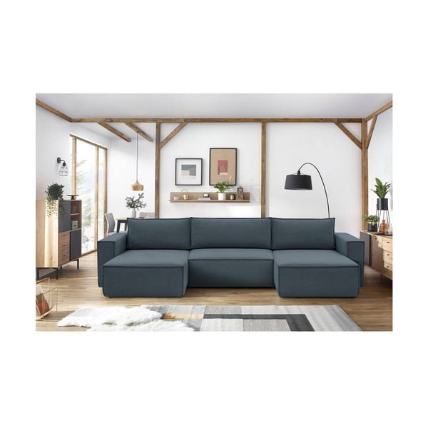 Temno modra kotna sedežna garnitura (v obliki črke "U") Nihad – Bobochic Paris-image-1