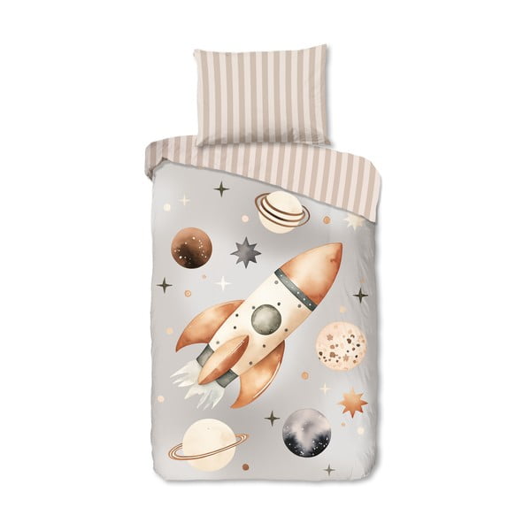 Sivo-bež enojna bombažna otroška posteljnina 140x200 cm Explore – Good Morning