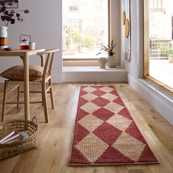 Ročno tkan tekač iz mešanice jute v barvi terakote 80x230 cm Effie Diamond – Flair Rugs-image-1
