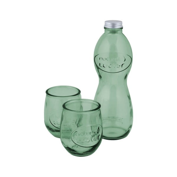 Komplet svetlo zelene steklenice za vodo in 2 kozarcev iz recikliranega stekla Ego Dekor Water