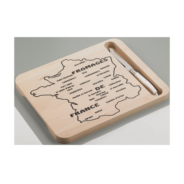 Komplet lesene deske za rezanje z zemljevidom Francije in nožem za sir Jean Dubost