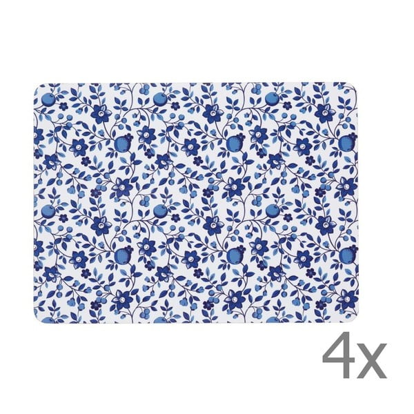 Komplet 4 podstavkov Kitchen Craft Blue Flower, 21 x 29 cm