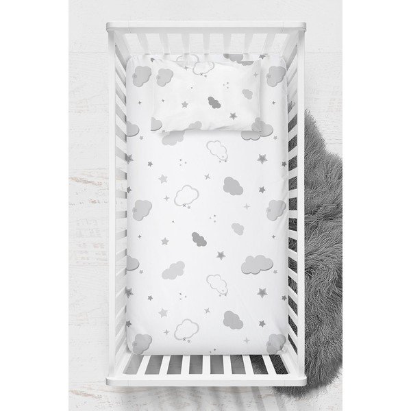 Bela napenjalna rjuha za otroško posteljico iz renforce bombaža 70x120 cm Bulut – Mijolnir-image-1