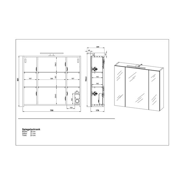 Bela kopalniška omarica z ogledalom 76x71 cm - Germania-image-4
