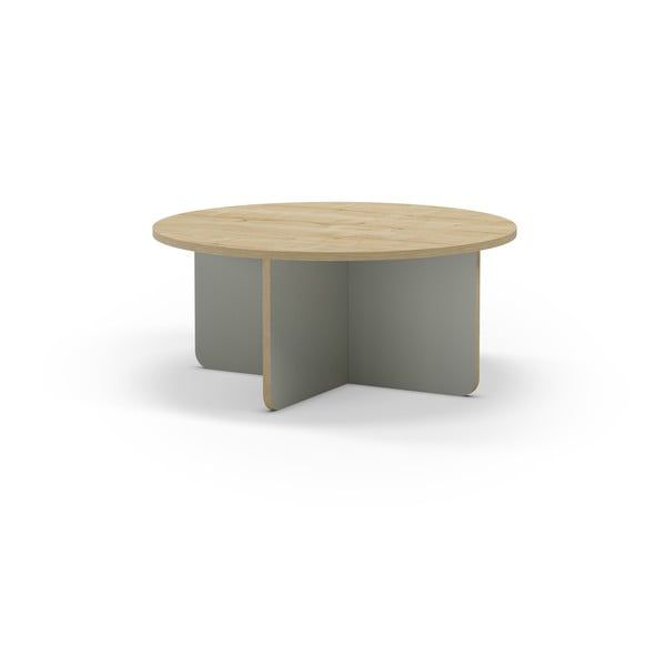 Svetlo zelena/v naravni barvi okrogla mizica z mizno ploščo v hrastovem dekorju ø 80 cm Hillary – Marckeric