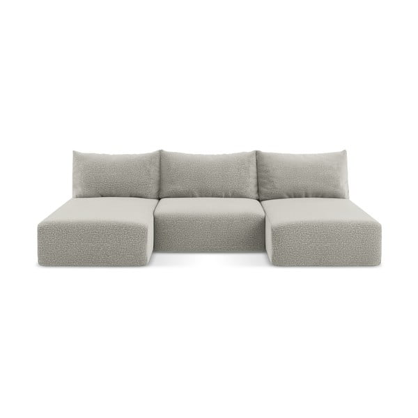 Svetlo siva raztegljiva/s prostorom za shranjevanje kotna sedežna garnitura Kalena – Makamii