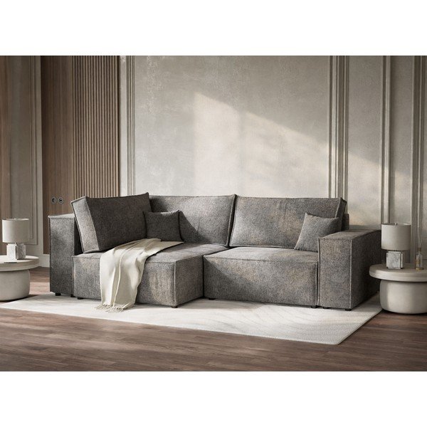 Siva raztegljiva/s prostorom za shranjevanje kotna sedežna garnitura iz šenilje (levi kot/v obliki črke L) Tonga – Maison de Rêve-image-4