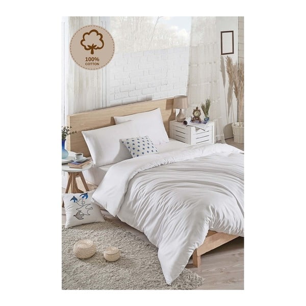 Komplet bombažnega posteljnega perila za zakonsko posteljo Čista bela, 200 x 220 cm