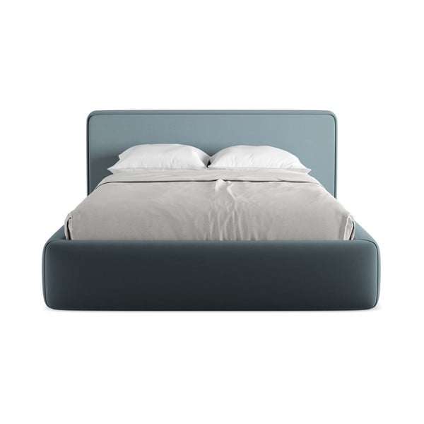 Modra oblazinjena zakonska postelja s prostorom za shranjevanje z letvenim dnom 140x200 cm Kiana – Makamii-image-4