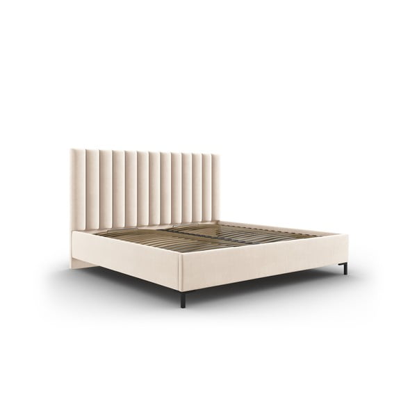 Bež oblazinjena zakonska postelja s prostorom za shranjevanje z letvenim dnom 160x200 cm Casey – Mazzini Beds