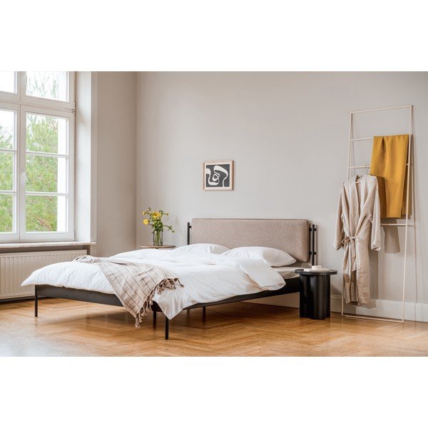 Bela jeklena oblazinjena zakonska postelja z letvenim dnom 160x200 cm Eton Basic – noo.ma-image-2