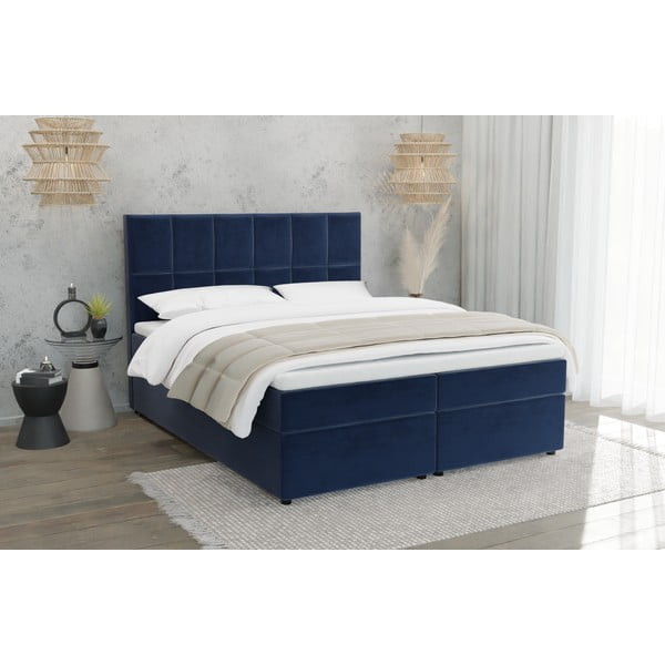 Temno modra boxspring postelja s prostorom za shranjevanje 200x200 cm Flip – Ropez-image-1