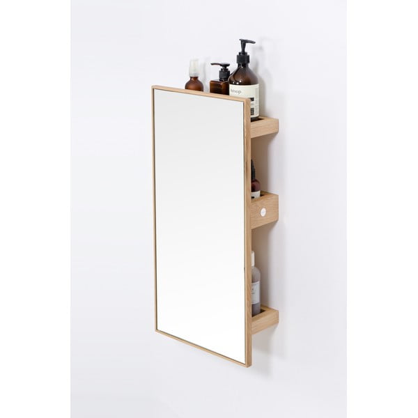 Polica z ogledalom iz hrastovega lesa v naravni barvi 31x61,5 cm Slimline - Wireworks-image-4