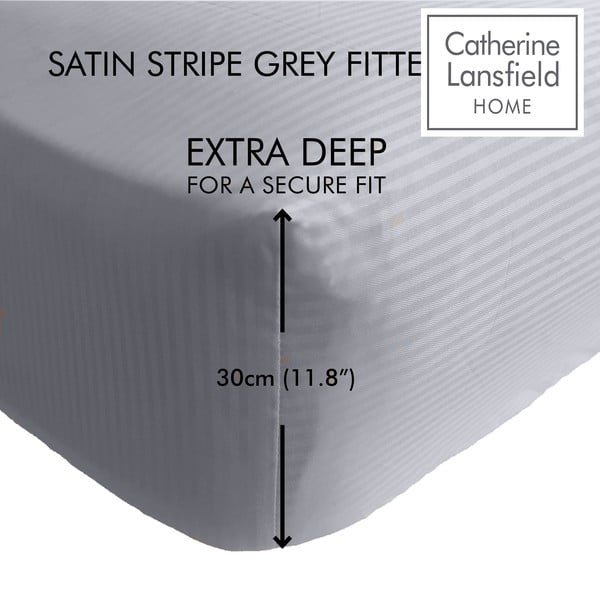 Siva napenjalna rjuha 135x190 cm Satin Stripe - Catherine Lansfield
