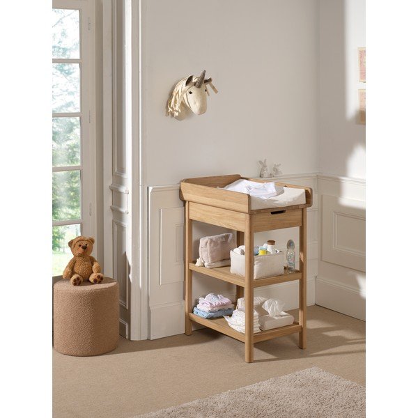 Previjalna miza iz masivnega hrasta s previjalnim pultom v naravni barvi Forrest – Vipack-image-1