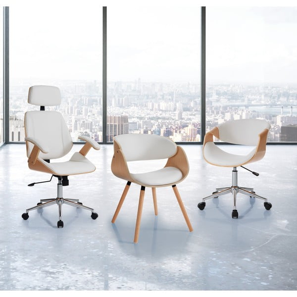 Pisarniški stol iz umetnega usnja v beli in naravni barvi Visby – Tomasucci-image-1