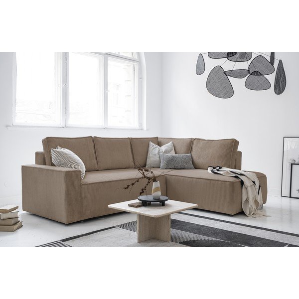 Bež raztegljiva kotna sedežna garnitura iz rebrastega žameta (desni kot) Brave Dave – Miuform-image-3