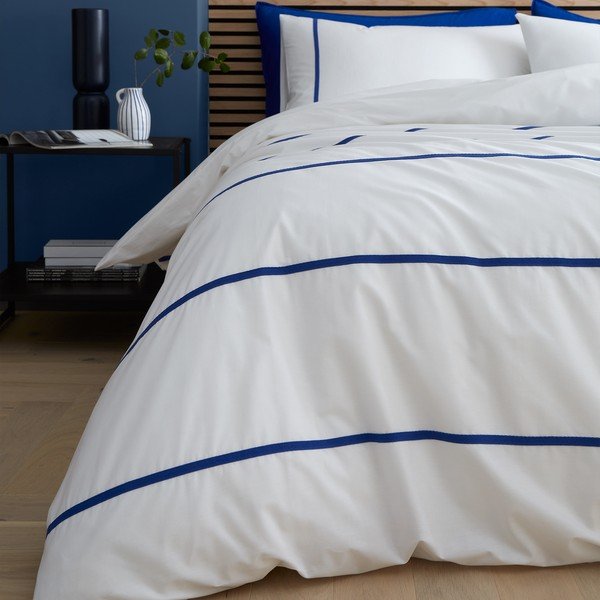 Bela/modra enojna bombažna posteljnina 135x200 cm Herringbone Trim Stripe – Content by Terence Conran-image-1